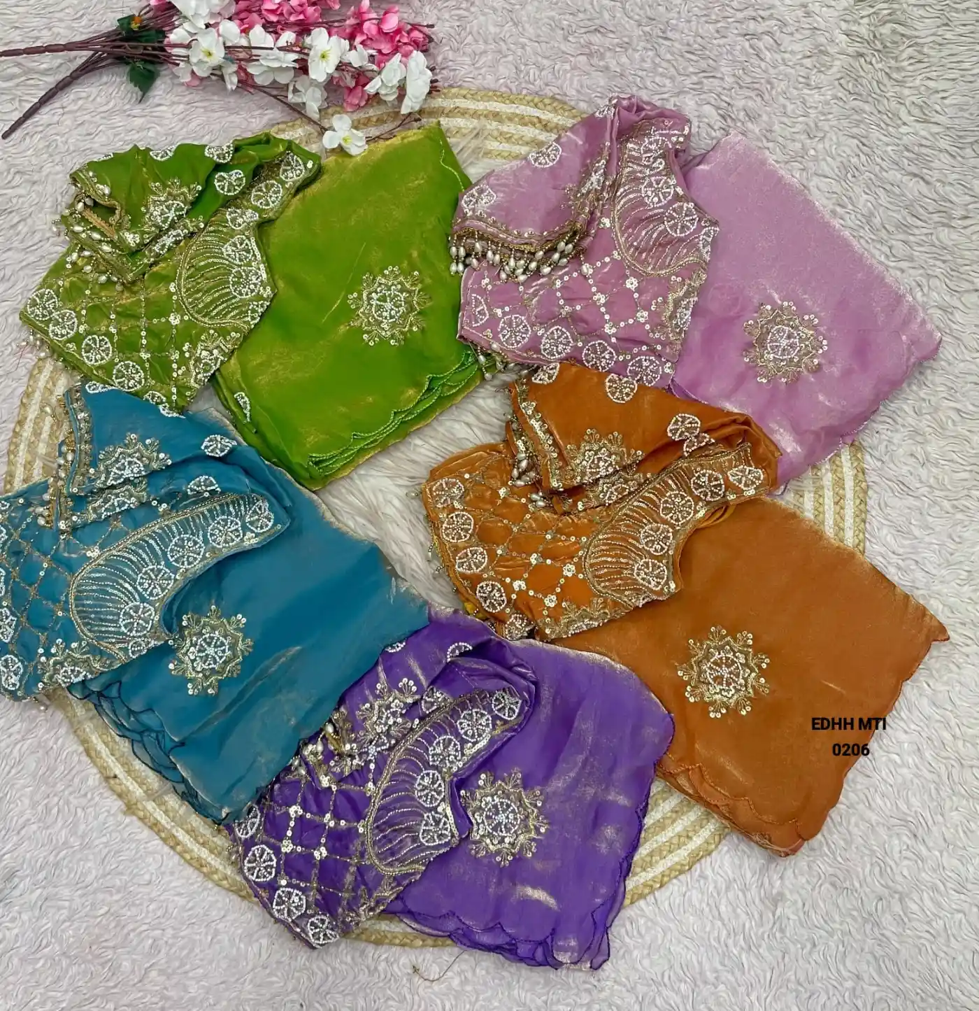 PURE SOFT FANDY SATTIN SILK FABRIC AARKO BORDER IN DESIGNER SAREE